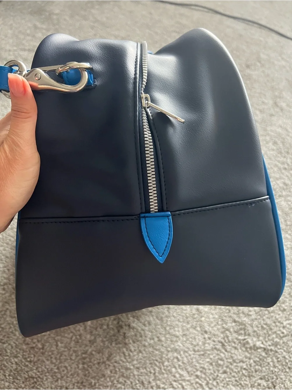adidas Navy Duffel Bag with Bright Blue Accents